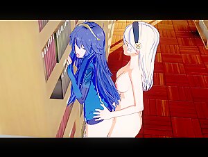 Lucina and Corrin try to be Quiet in the Library (Futanari Hentai)