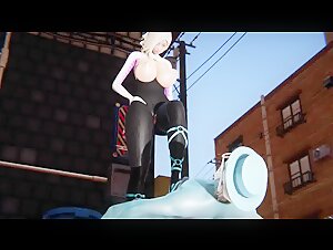Horny Spider Gwen Stacy Dominates old Soul Sucks his Soul out Public Fuck in Street - 3D Hentai