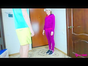Hot Delivery Girl Suck Dick and get Fast Sex in Velour Tracksuit! Russian Homemade Porn with Talking