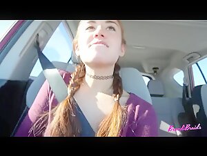 Horny Girlfriend Creampied in Car before Public Coffee Shop