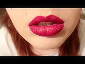 Red Lipstick Closeup Blowjob, Cum on Tongue and Swallow