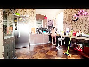 Sexy Wife Fun Dancing Naked while Cleaning the House