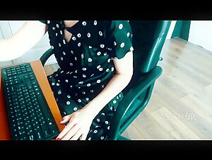 Secretary Watches Porn at Work and Plays with Pussy to Orgasm, Public Masturbation in the Office